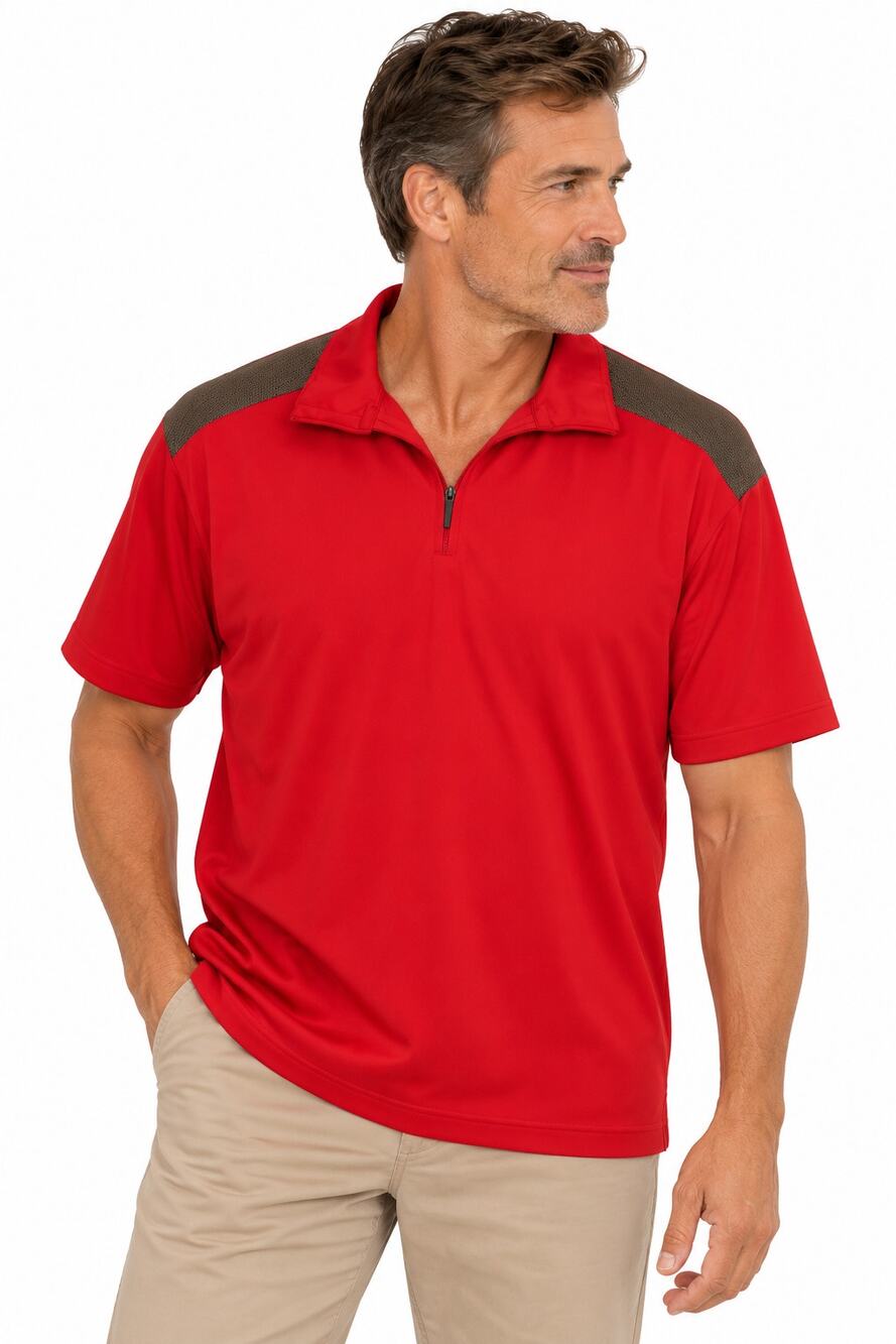 Nike Sphere React Medium Red Brown Quarter Zip Short Sleeve Golf Polo